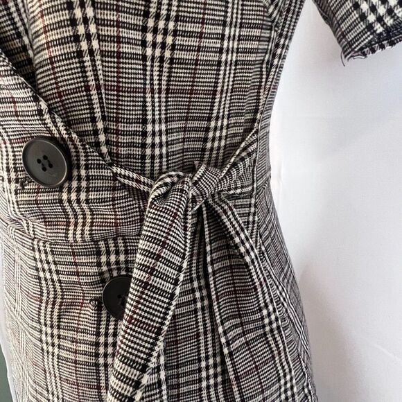 Nic & Jo Black & White Plaid Tie Side Wrap Bodycon Dress Button Detail Sz Small - Picture 6 of 11